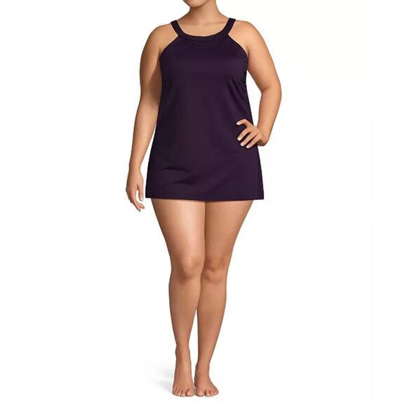 NWT Lands End size 10 dark purple swim dress bathing suit - Picture 1 of 4